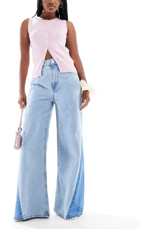 ASOS High waisted palazzo jeans with rips and let down hem