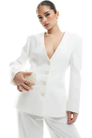 Six Stories Bridal collarless tailored blazer co-ord in ivory