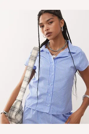 Reclaimed Cap sleeve micro shirt in check co ord