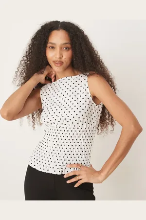 Glamorous Shirred ruffle top in polka dot