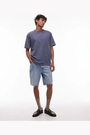 Topman Denim straight leg short with raw hem in light wash