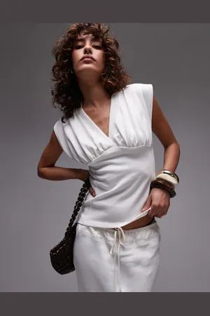 Topshop V-neck sleeveless structured top in ivory