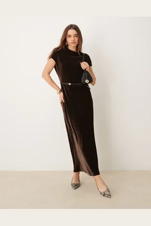Ghospell Velvet maxi dress in chocolate