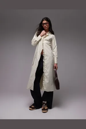 Résumé Resume fitted midaxi shirt dress with ruffle placket in creme stripe