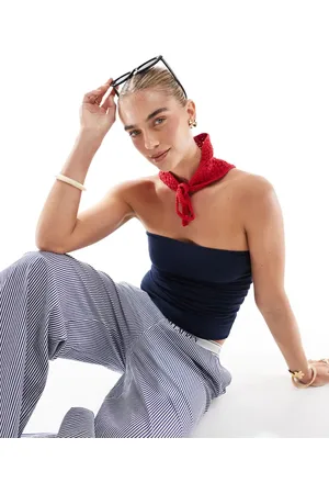 Hollister Reversible foldover tube top in navy and grey