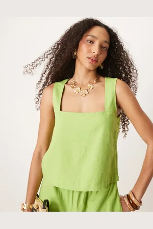 JJXX Co-ord square neck linen blend top in
