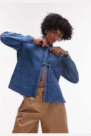 ARKET Denim shacket with tie front detail in mid wash