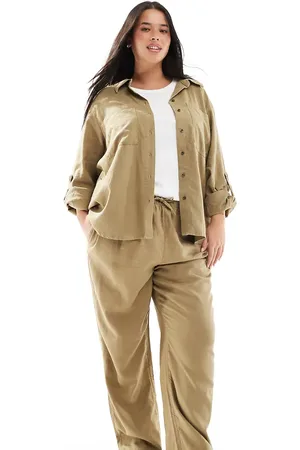 ONLY Linen mix pull on trousers co-ord in light khaki