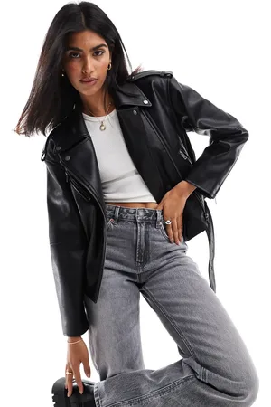 Stradivarius Faux leather biker jacket in