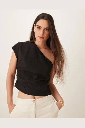 MANGO One shoulder cinched waist top in
