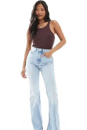 Stradivarius Petite D74 flare slit jean in light wash