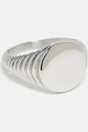 ASOS Waterproof stainless steel round signet ring with embossing in tone