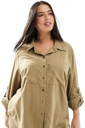 ONLY Linen mix shirt co-ord in light khaki