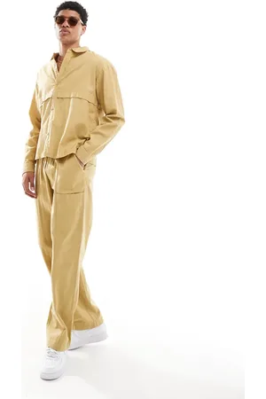 Native Youth Linen wide leg trousers in washed khaki