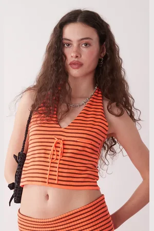 COLLUSION Knitted stripe halter top