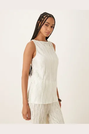 VILA Plisse slash neck sleeveless top co-ord in pale silt green tie dye