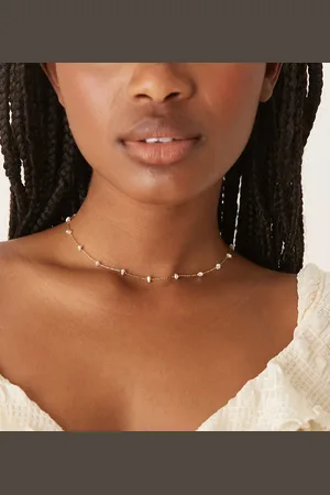 Orelia Pearl stationed chain necklace in 18k plated