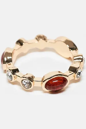ASOS Ring with amber stone and crystal design in tone