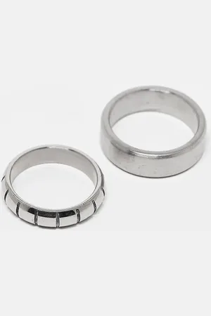 ASOS Waterproof stainless steel 2 pack rings with mixed textures in tones
