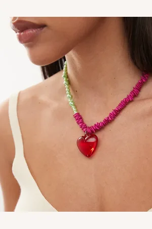 Reclaimed Coral chip necklace with heart pendant