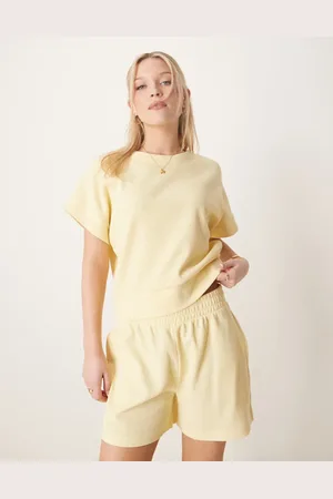 ASOS Chunky rib hem waffle t-shirt in lemon