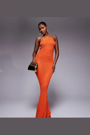 Murci Exclusive knitted halterneck open back maxi dress in