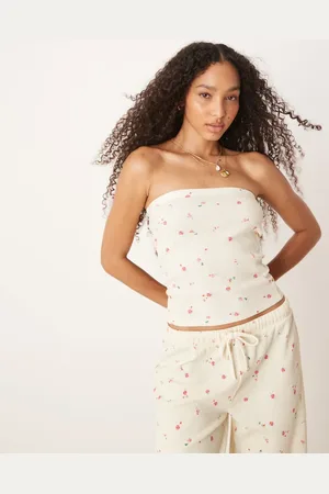 ASOS Long line waffle bandeau co-rd in lemon ditsy print