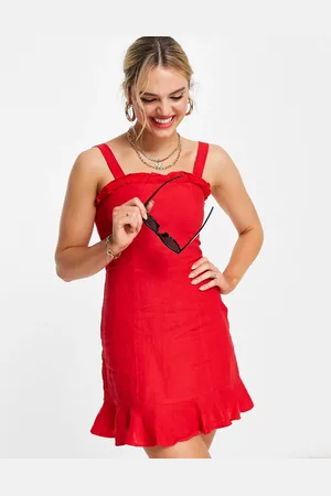 & OTHER STORIES Linen square neck mini dress in red