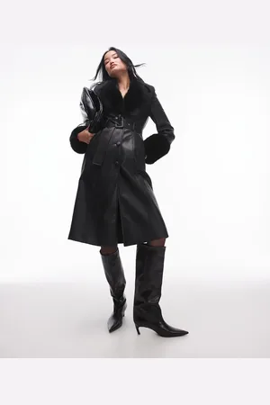 MANGO Faux fur trim coat in