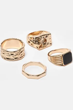 ASOS 4 pack molten signet ring pack in tone