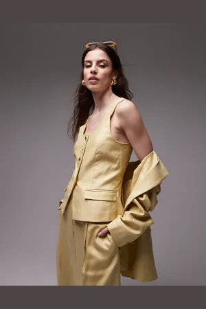 Topshop Co ord premium wedding guest occasion scoop neck longline waistcoat in buttermilk