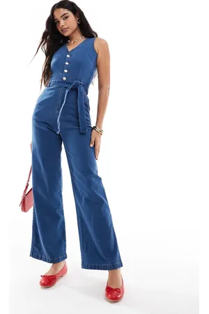 Threadbare Denim jumpsuit in mid wash