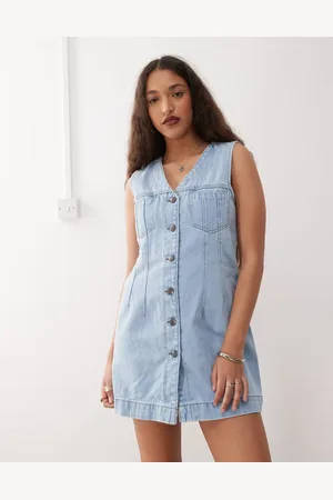 Noisy May Denim waistcoat mini dress in light wash