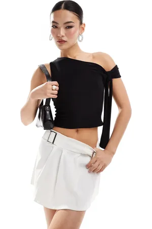 Missyempire Double layered slinky off shoulder tie detail top in