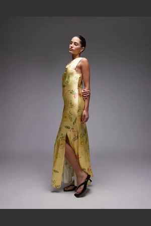 Topshop Drape neck maxi dress in lime based floral