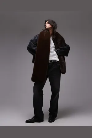 Topshop Sutton oversized faux fur scarf in chocolate