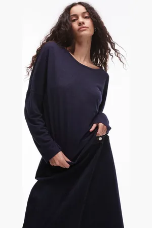 ARKET Linen blend relaxed top with seamed long sleeves in blue