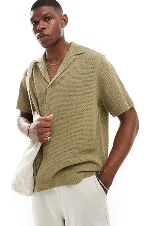 ASOS Relaxed deep revere basket texture shirt in khaki