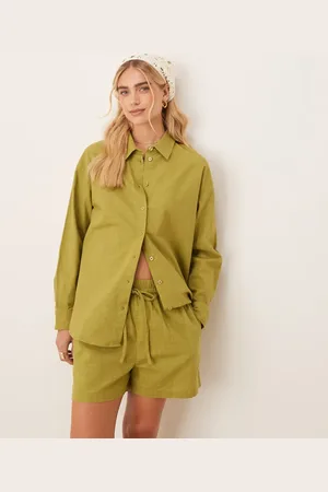 ASOS Oversized linen look shirt co-ord in olive