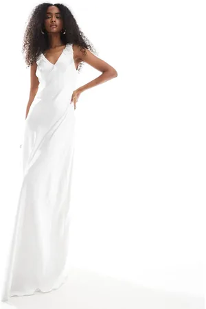 Six Stories Bridal gathered satin maxi dress in soft