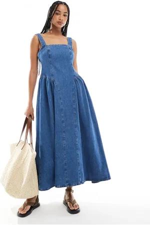 ASOS Denim midi dress with side bustle panels