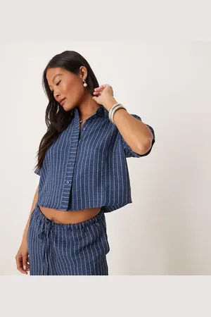 JDY Lightweight boxy shirt co-ord in dark stripes