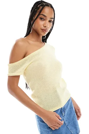 ASOS Knitted one shoulder top in buttermilk