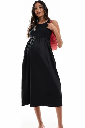Mama;licious Mamalicious jersey top and poplin skirt detail midi dress in