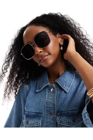 Pieces® Metal square frame sunglasses with black lense tint in