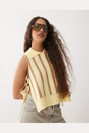 COLLUSION Knitted high collared neck vest with tie sides