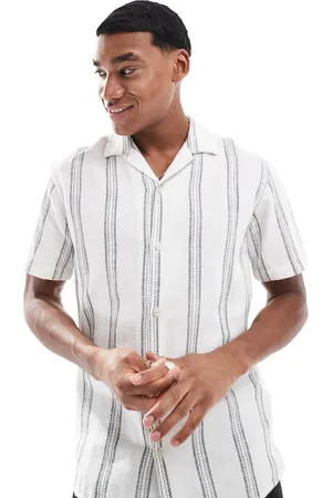 JJ Revere collar textured short sleeve shirt in stripe