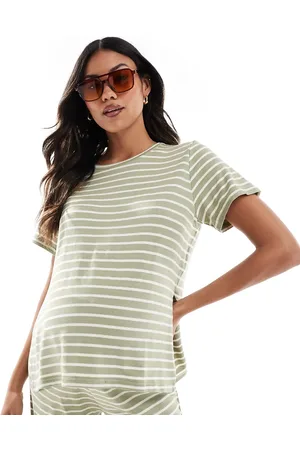Mama;licious Mamalicious Maternity t-shirt co-ord in khaki stripe