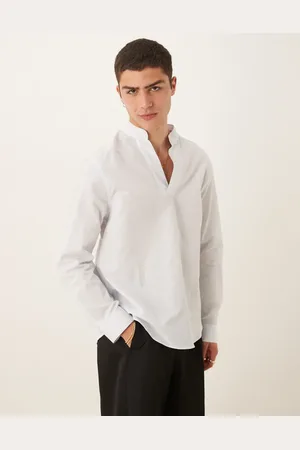 MANGO Open collar linen mix relaxed shirt in light