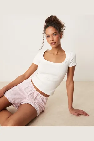 Gina Tricot Scoop neck slim fit short sleeve rib top in